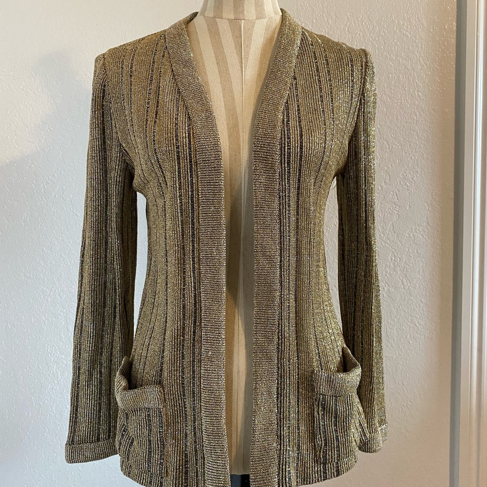 70s Vintage Metallic Sparkly Gold Cardigan Medium